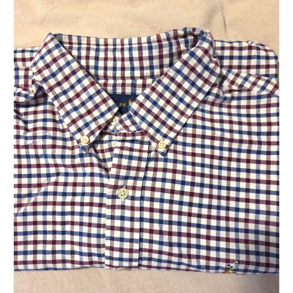 Ralph Lauren Mens XL Classic Fit  Button-Down Plaid Shirt Red/Blue Check Cotton